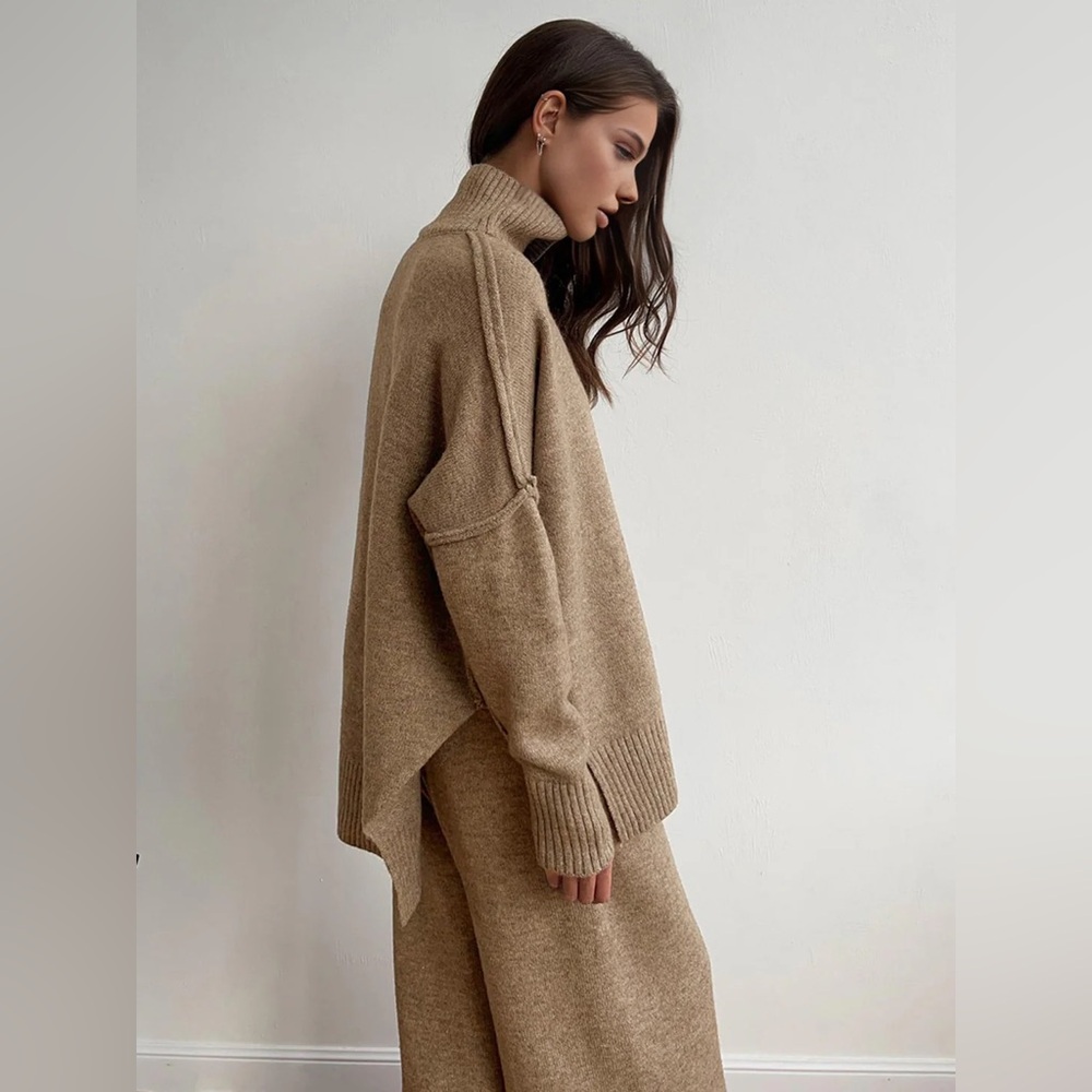 41 Commense Plain Turtleneck Knit Pants Set - Picture 5 of 6